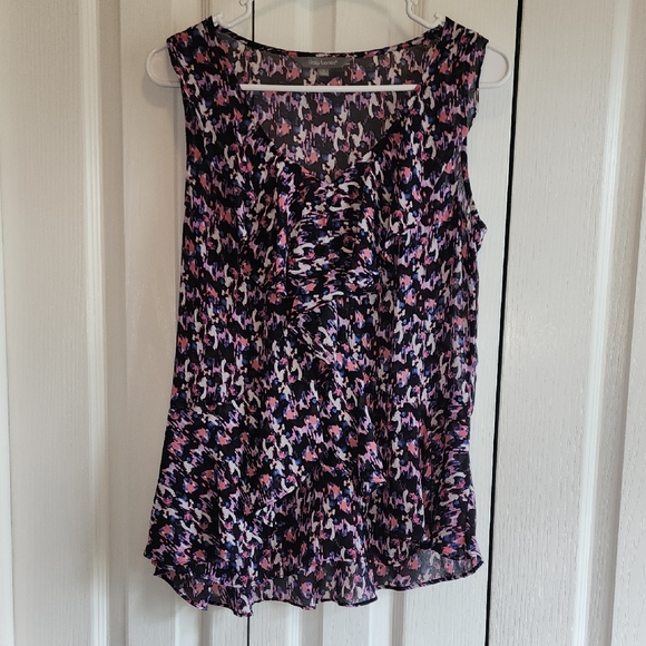 Daisy Fuentes Women's Sleeveless  Patterned Ruffle Front Chiffon Top Small S - Picture 1 of 7